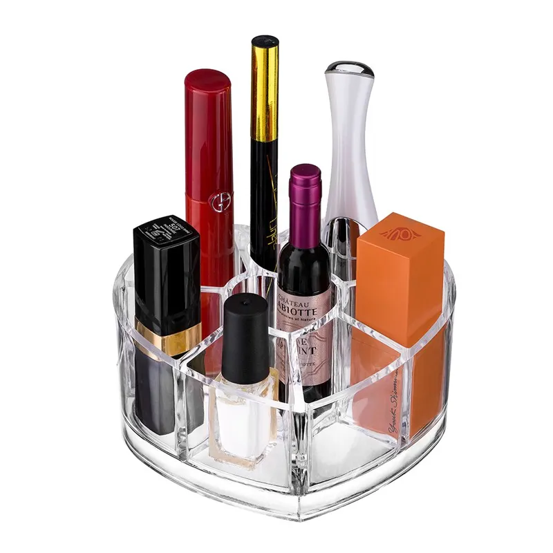 Organizador de esmalte de uñas con forma de corazón de acrílico transparente, soporte para brochas cosméticas y de maquillaje