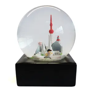 120mm Large miniature city model glass crystal snow globe with black base