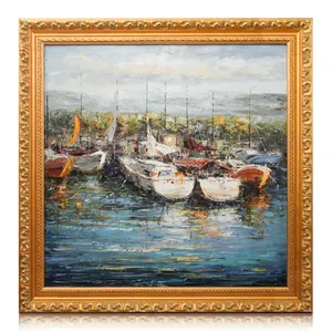 Antiguo artista personalizado barcos en puerto fotos cuadros pinturas al óleo Vintage decoración del hogar arte