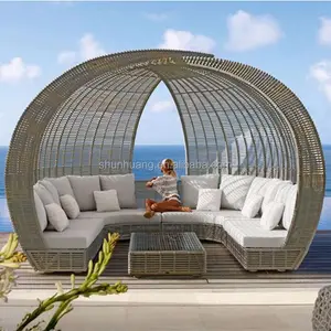 Neueste design outdoor rattan sonne bett wicker tag bett hotel schwimmen pool chaiselongue