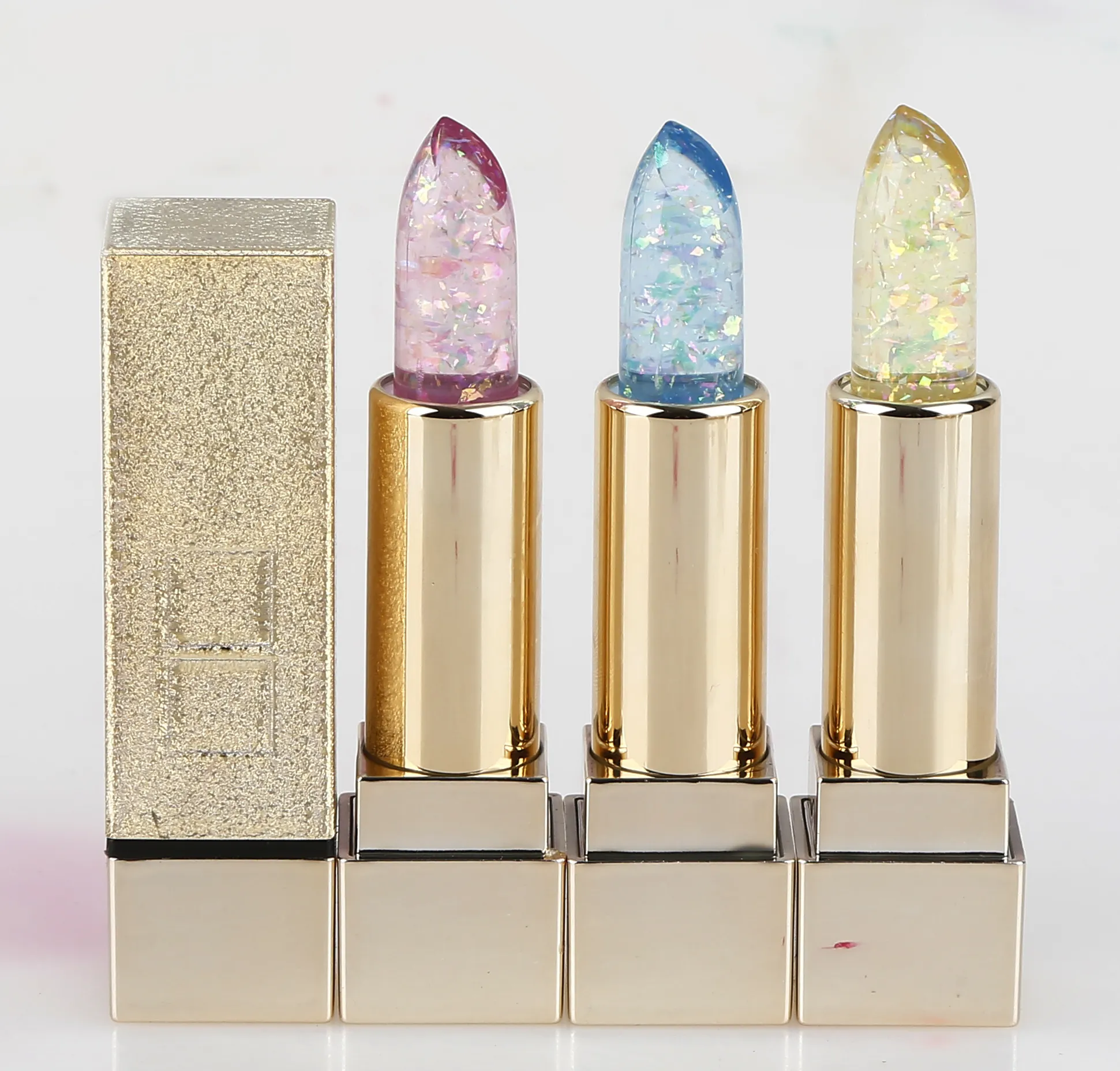 פרטי תווית שקוף שפתון עם נצנצים פרח צבע שינוי שקוף שפתון LED אור שפתון
