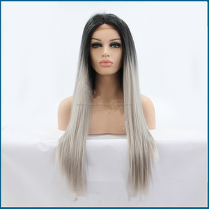 Gris humano peluca delantera del cordón, sin cola ombre negro a gris pelucas del afroamericano, pelucas llenas del cordón - Product Image 4