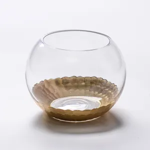 2017 new design fashion electro plated gold round ball glass vase for wedding center piece/home deco