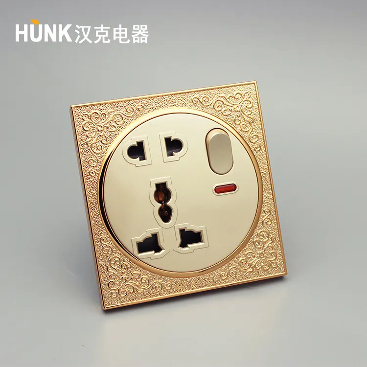 electrical supplies Golden color 1gang switch with 2pin and MF plug socket