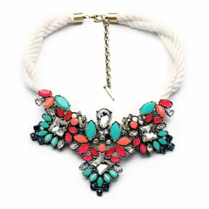 xl00903 White Rope Chain Colourful Bohemia Flower Choker Vintage Necklace