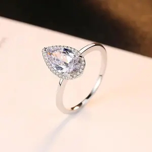 Rings Silver 925 CZCITY Elegant Fashion New Luxury Single Waterdrop Shaped CZ Crystal Stone 925 Silver Wedding Ring Design