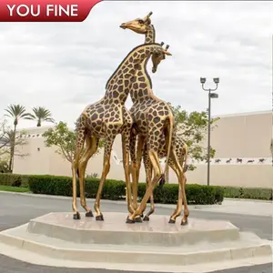 Outdoor Garden Bronze Giraffe Family Sculpture Statue