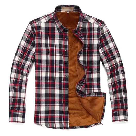 Long Sleeve Checked Flannel Inside Artificial fur Warm Shirts
