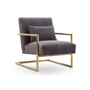 wholesale metal frame modern style gray gold velvet single club armchair accent chair velvet armchair