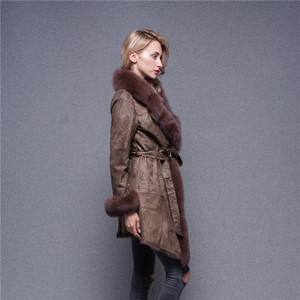 Wholesale Stylish Fox Fur Trimming Overcoat Women <strong>Lambskin</strong> <strong>Leather</strong> <strong>Jacket</strong> - Product Image 3