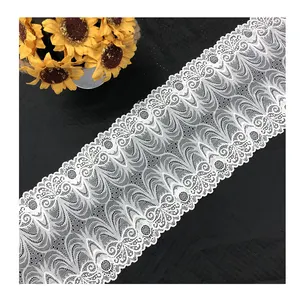 Groothandel brede elastische bridal lace trim nieuwe zwitserse tulle lace trim stof