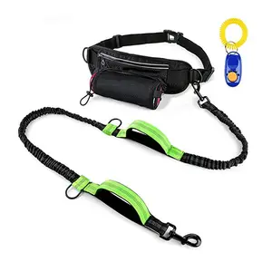 Double Handle/Reflective/Bungee hands free dog leash with water bottle holder