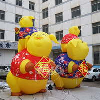 Nouvel an décoration personnalisée gonflable géant Attrayant cochon volant gonflable cochon jaune avec aile impression de logo Gratuite