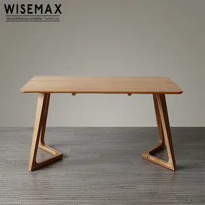 WISEMAX Modern meşe yemek masası seti katı ahşap Metal bacaklar masa üstü ahşap tasarım ile restoran masa