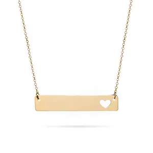 Personalized Stainless Steel Necklace Name Plate Engraved or plain Bar Necklace with Heart Laser in Gold