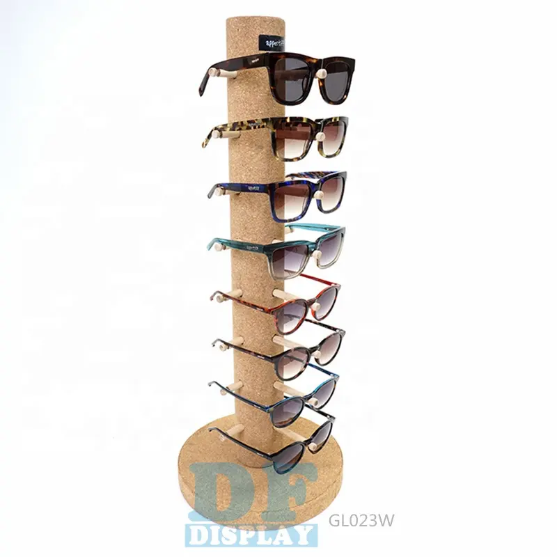 Estante de madera giratorio para gafas de sol, estante de exhibición de bambú para exhibición de gafas de sol