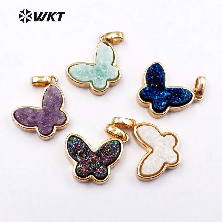 WT-P1325 WKT Großhandel Neuankömmling Natürlicher Schmetterling Drusy Achat Echt gold Versilbert Anhänger Für Frauen