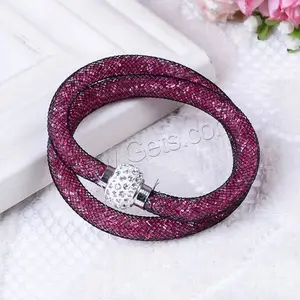 Mesh Tube Bracelet Plastic Net Thread Cord Resin rhinestones bracelets zinc alloy magnetic clasp