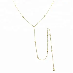 Gemnel 925 sterling silver 18k gold women jewellery diamond dainty Y lariat long necklace