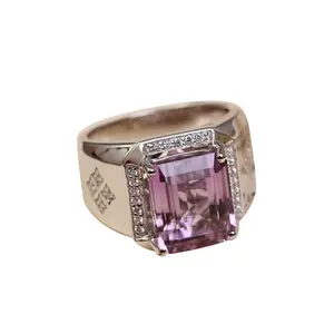 Anel de pedras preciosas natural jóias finas atacado new trendy 8x10mm roxo ametista 925 sterling silver silver crystal ring man