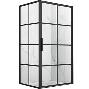 Современная ванная комната черные полосы дизайн безопасный прозрачный закаленное стекло двойная дверь отдельно стоящая душевая кабина