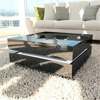 Table basse en bois noir blanc Design moderne, haute brillance avec gamme d'éclairage LED pour le salon