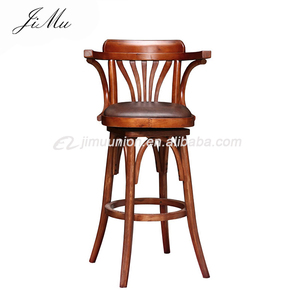 Tabouret de bar en bois sculpté à 4 jambes avec accoudoir, mobilier de boîte de nuit antique, noir, vente en gros - Product Image 2