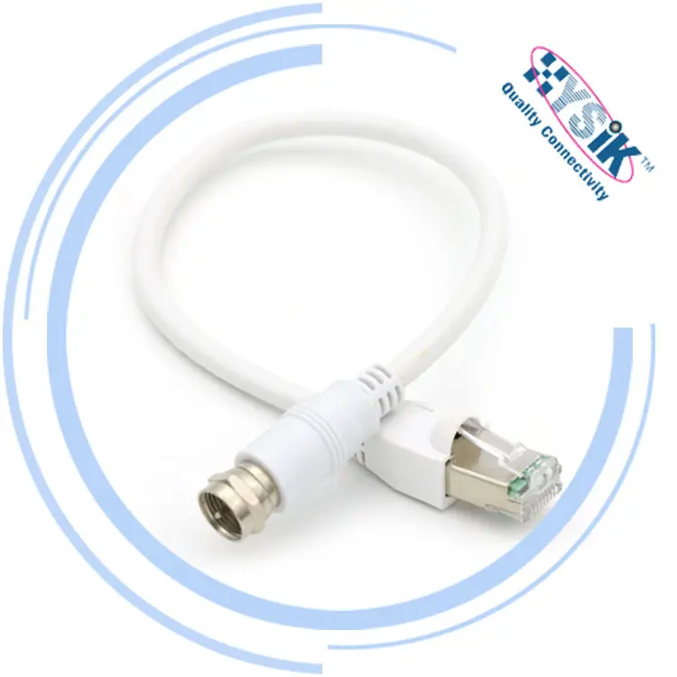 Hysik Catv cable balun RJ45 to F male connector / IEC PAL 9.5 Male Connector with different lengths