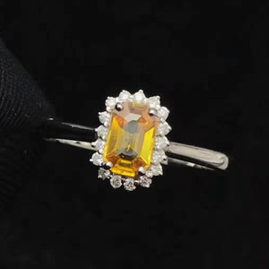 Avrupa kraliyet tarzı lüks 18K beyaz altın yüzük 0.65ct doğal sarı safir gerçek elmas düğün nişan için güney