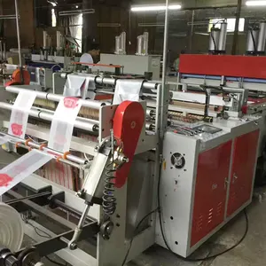 Automatic ce hot cutting double line plastic bag making machine for t-shirt bags