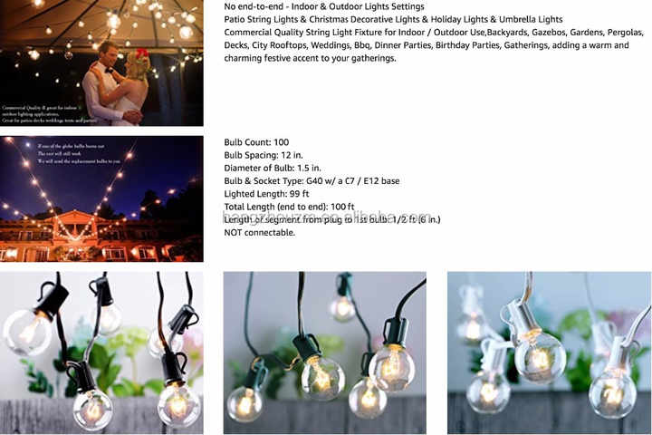 100ft G40 Globe String Lights with Bulbs for Outdoor/indoor