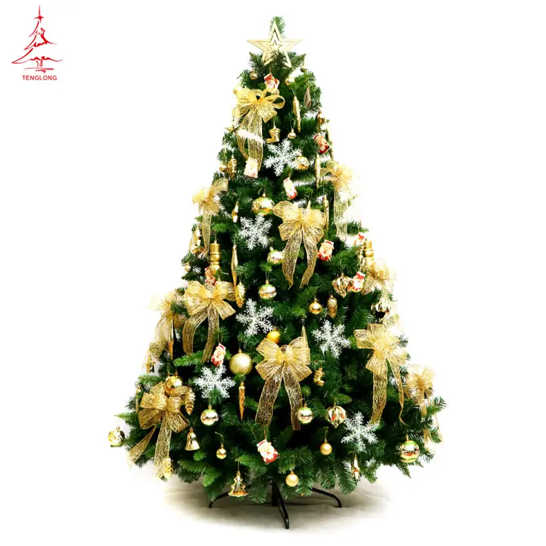 New Product 7ft Decorated Artificial PVC Christmas Tree with Gold Decorations