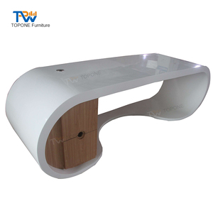 Mesa ovalada de mármol blanco curvo para oficina, mesa de escritorio de fábrica - Product Image 1