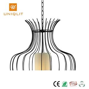 Decorativo moderno Hotel forma florero hierro negro mate tela colgante Luz - Product Image 3