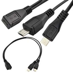 Envío rápido Double Mirco USB Charge Y Splitter Cable Micro USB 5P Hembra Jack a Dual 2 Micro 5pin macho