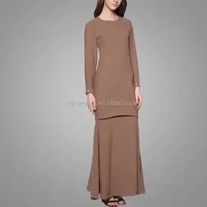 Model Baju Kurung Moderne Moslim Vrouwen Lange Jurk Bruin Baju Kebaya Jurk