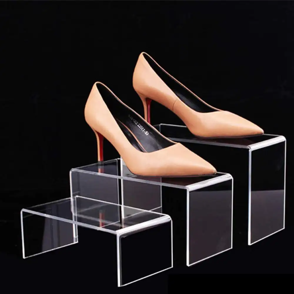 Custom 3 tier Acrylic Clear Transparent High Heel Shoe Display Holder Stand Doll toys Display Stand