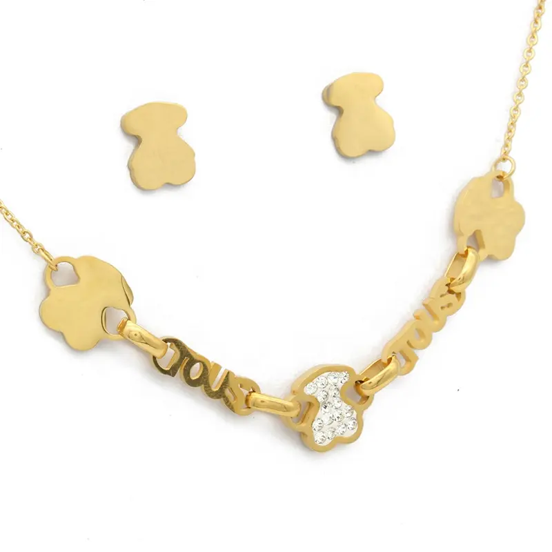 Crystal Bear Necklace Earrings Bulk Price Women Ladies Wholesale Costume Jewelry Sets