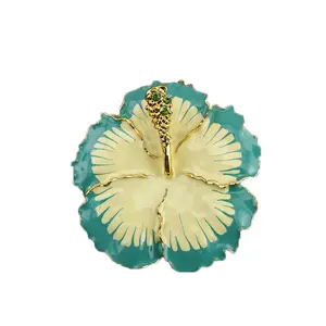 Gold Tone Enamel Hawaii Hibiscus Rosa-sinensis Flower Brooches Pin For Women