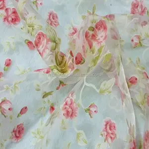 Tela de organza de gasa transparente para vestido, tela de poliéster con estampado floral