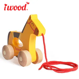 Hot sale quality wood pull along horse toy