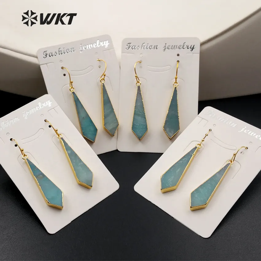 WT-E377 WKT Wholesale New Coming Generous Dangle Earrings Real Gold Plated Amazonite Dangle Earrings