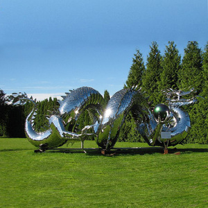 De gran tamaño decoración de jardín de acero inoxidable pulido espejo dragón chino ESTATUA PARA al aire libre - Product Image 1