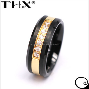 Seven Stones Black Tungsten Mother <span class=keywords><strong>Rings</strong></span>,Black and Gold Seven <span class=keywords><strong>Diamond</strong></span> Family Ring - Product Image 4