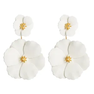 Kadınlar Boho Küpe El Yapımı Bildirimi Takı Kulak Aksesuarları Büyük Beyaz Çiçek Damla Küpe (KER226)