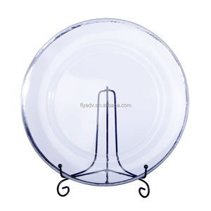 Piatto Decorativo in <span class=keywords><strong>Vetro</strong></span> con Bordo Argento, Piatti Trasparenti con Bordo Argentato, Piatto Rotondo per Tavola da Pranzo - Product Image 3