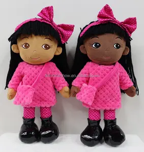 儿童礼品来样定做漂亮毛绒美国非洲女孩娃娃玩具毛绒软布抹布黑色娃娃