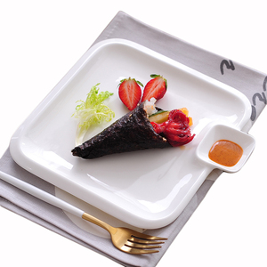 2019 blanco puro de <span class=keywords><strong>la</strong></span> <span class=keywords><strong>cena</strong></span> de cerámica placa con inmersión plato de Sushi de bola de masa de salmón plato - Product Image 1