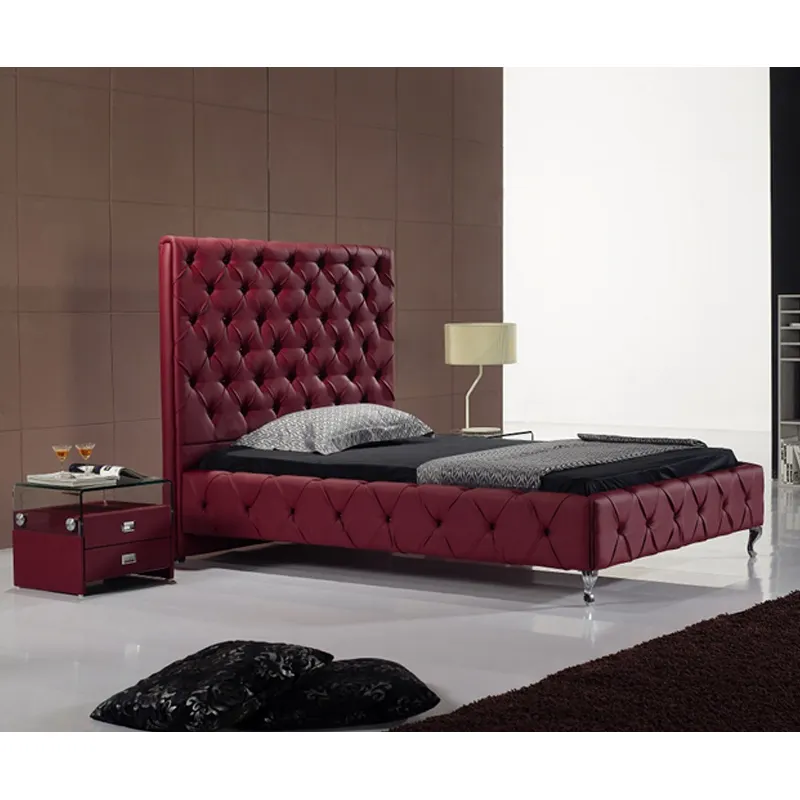 Mobília fojian fornecer diretamente cama de couro bonito com colchão mobília quarto na china