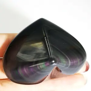 Rare Arc-En-Ciel Naturel Obsidienne Sculpté Cristal Amour Coeur En Cristal De cadeau de Noël Artisanat